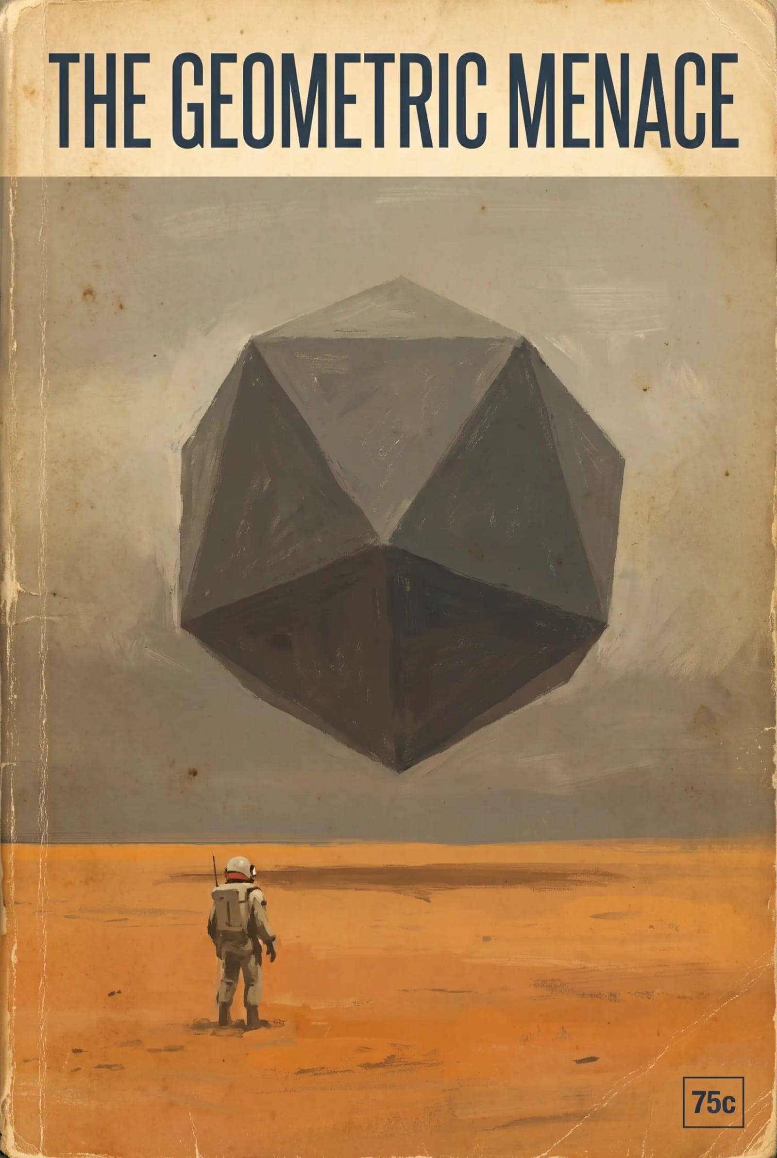 1960s Sci-Fi Paperback, Gouache planets, floating geometry and yellowed pulp paper
