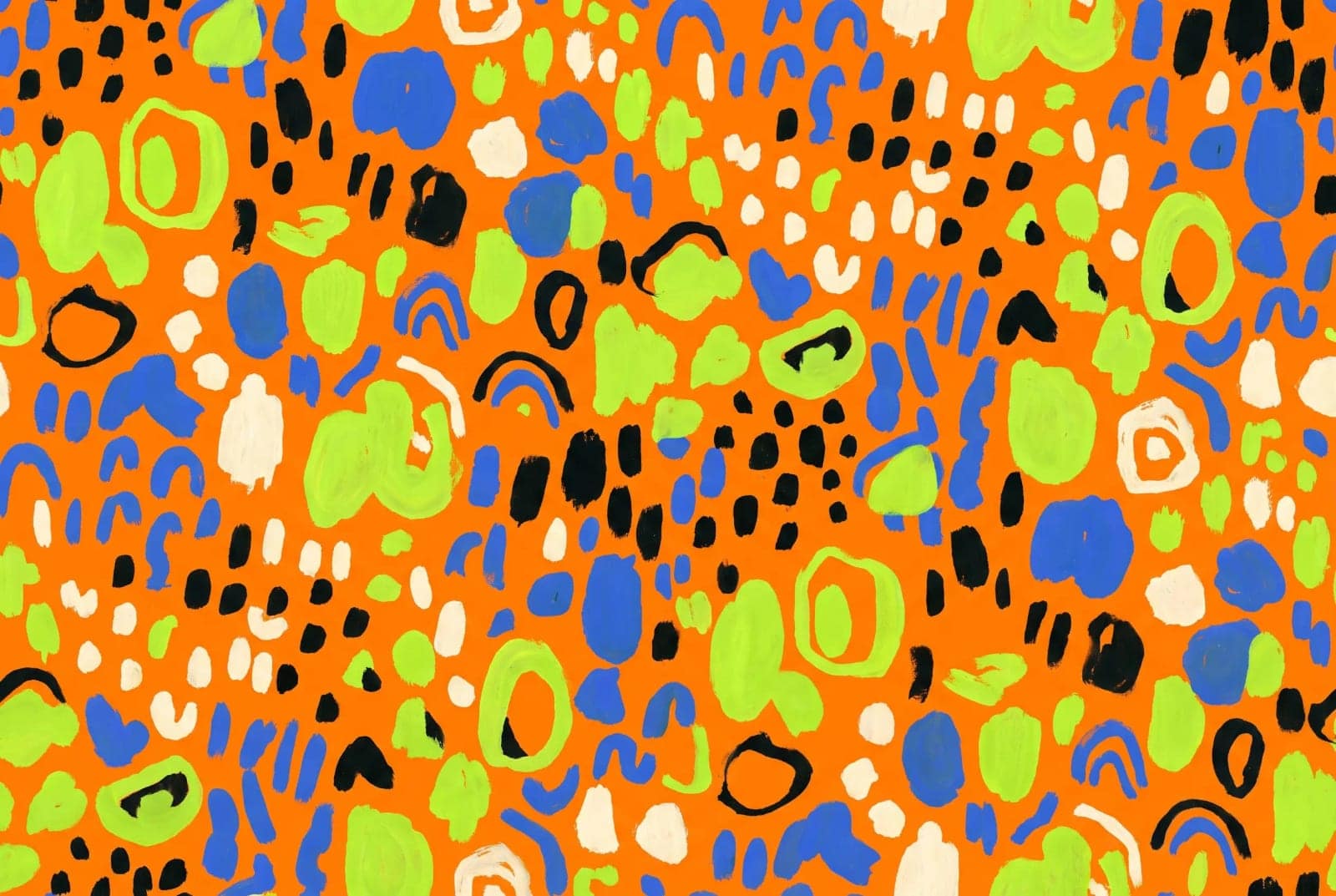 Abstract Doodle Pattern, Loose painted shapes and marks packed edge to edge on a hot ground