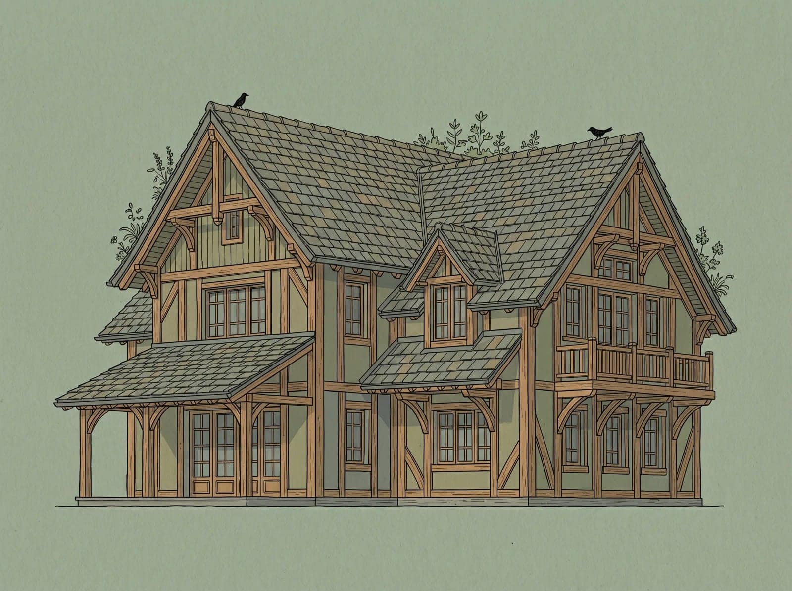 Architectural Illustration, A building drawn with love, flat colour, and every window different