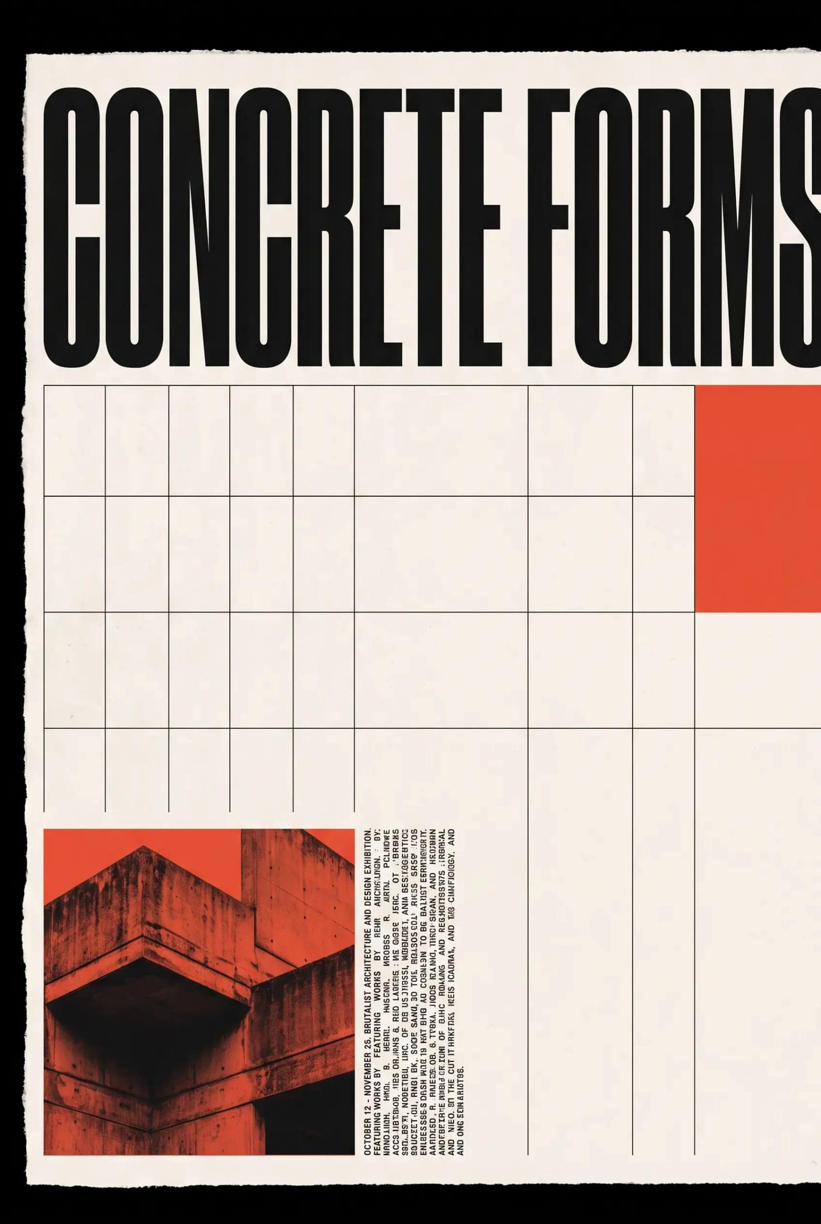 Brutalist Editorial Poster, Huge type, hard grid, one accent colour and nothing else