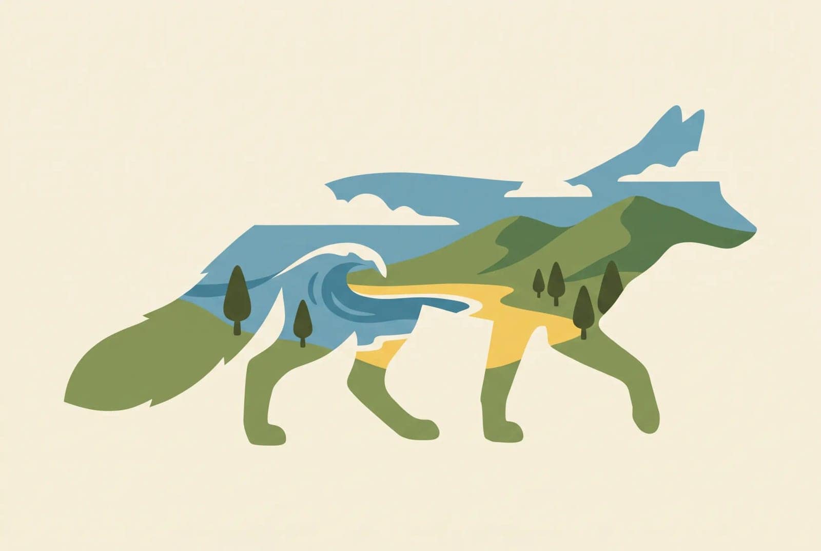 Double Exposure Animal, An animal silhouette with an entire landscape living inside it