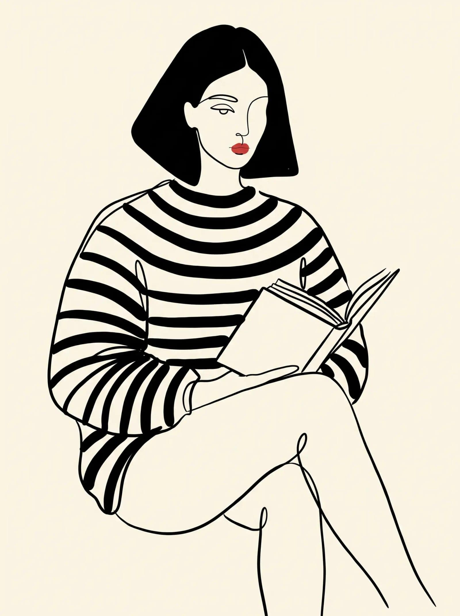 Fashion Line Illustration, Confident ink line, bold pattern on the clothes and a face barely drawn