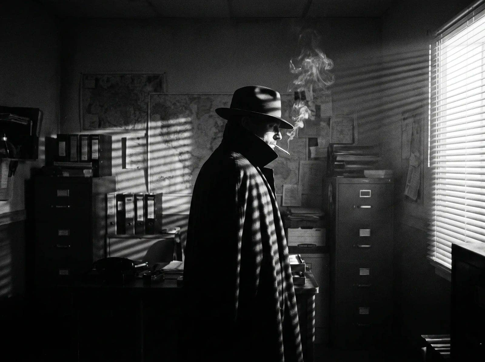 Film Noir Photography, One hard light, venetian blind shadows and a lot of black