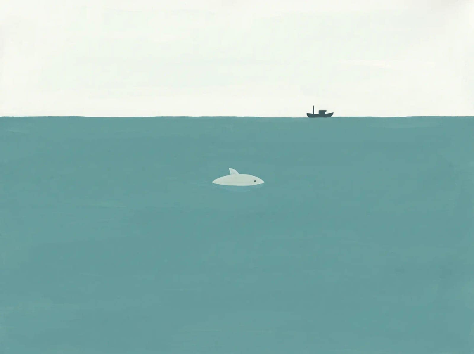 Gouache Poster Landscape, Flat gouache planes, a huge quiet space and something small inside it