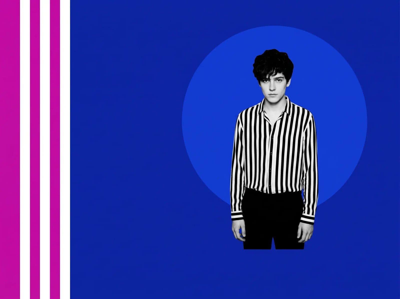Graphic Layout Portrait, A photograph cut into a layout of hard shapes and flat colour