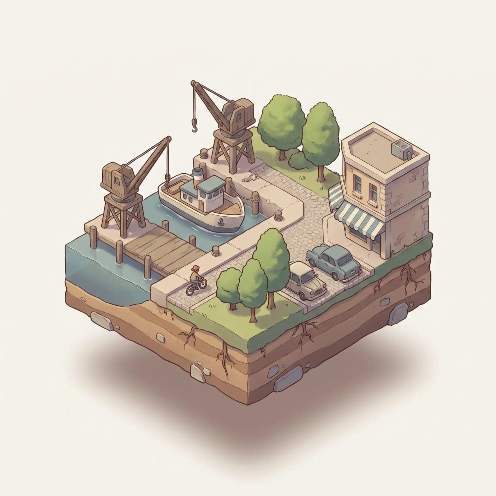 Isometric City, A small city block floating on a plain background, lit like a model