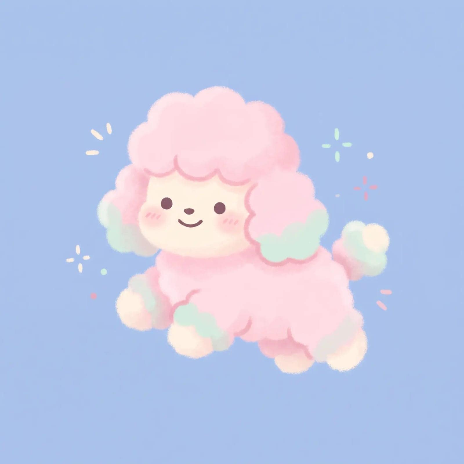 Kawaii Pastel Mascot, A soft pastel creature with dot eyes, drawn to be printed on everything