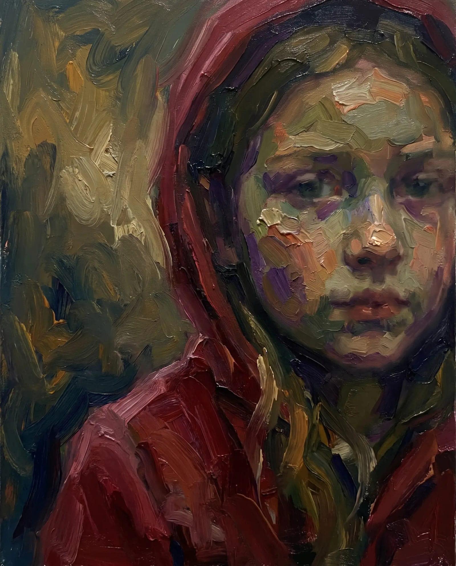 Loose Oil Portrait, Thick wet brushwork where the face resolves only at a distance