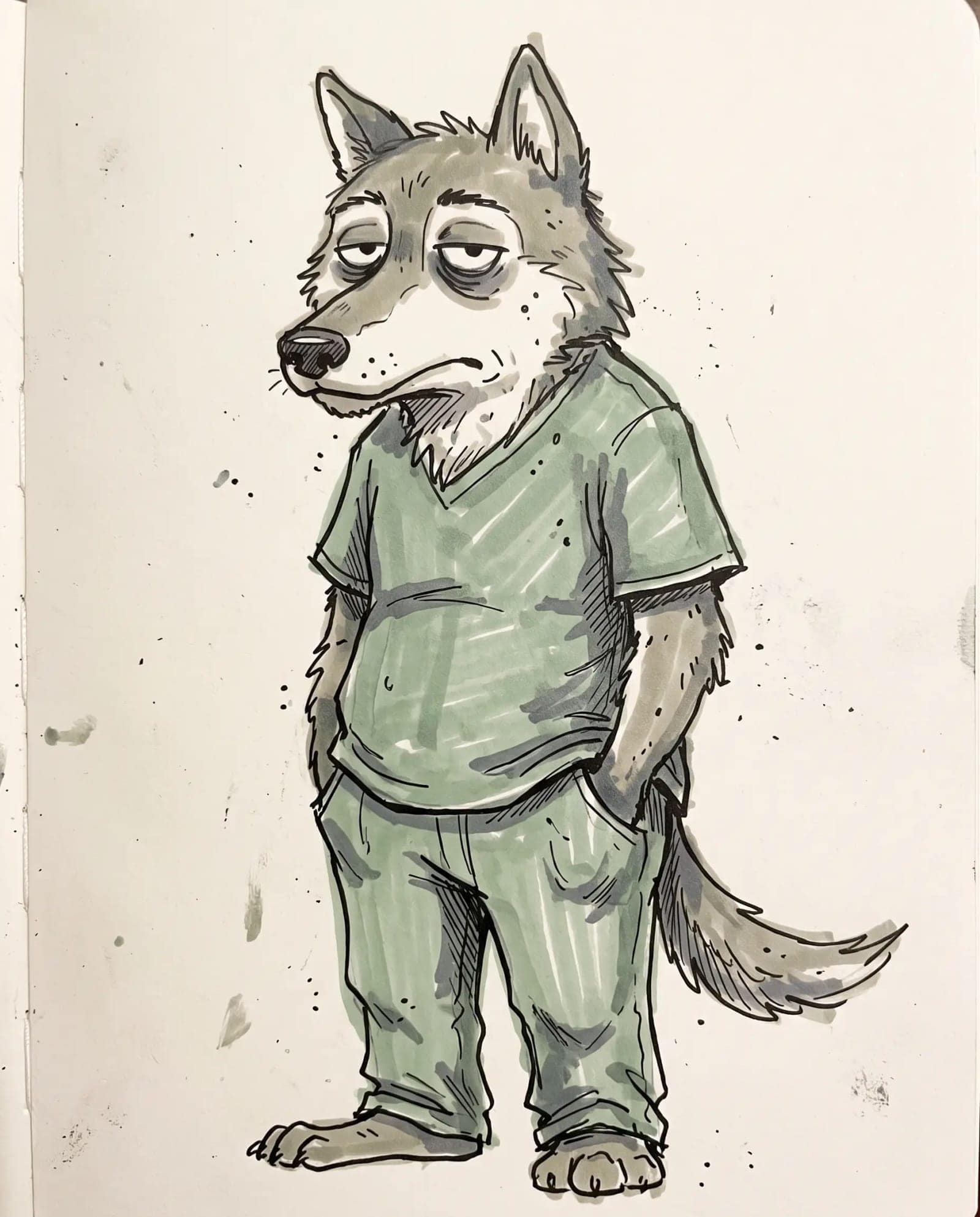 Marker Doodle Character, A scruffy character drawn in marker, deadpan and slightly annoyed