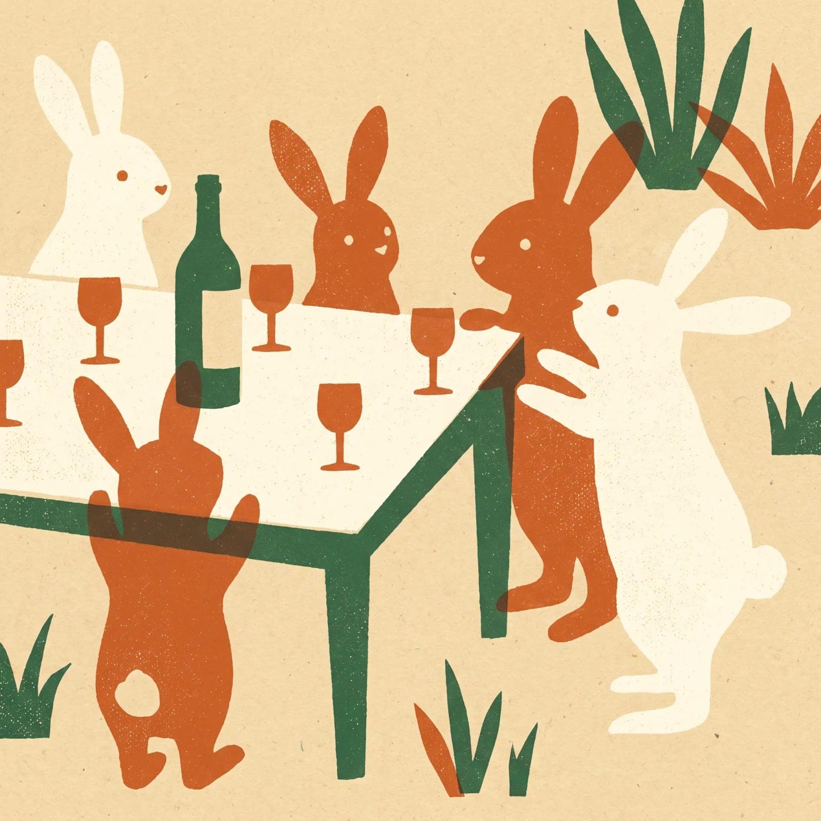 Mid-century Children’s Book, Flat cut shapes, three inks and animals behaving like people