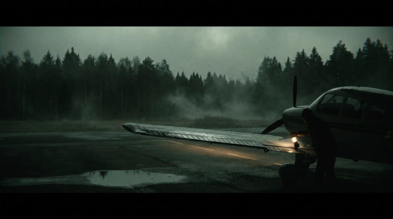 Moody Cinematic Still, One subject, a lot of dark, and weather doing the acting