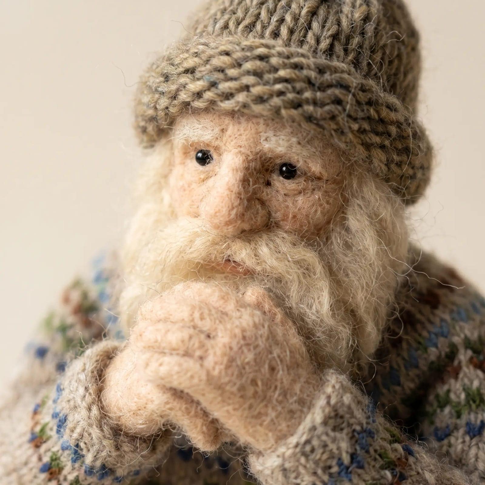 Needle Felt Character, A wool character with visible fibres, photographed like a portrait