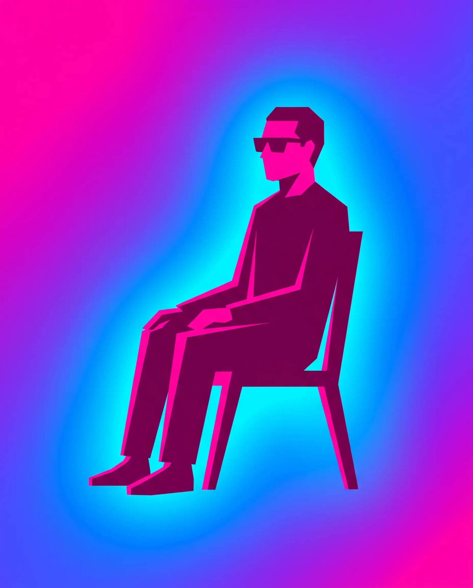 Neon Duotone Figure, A figure lit by two impossible colours with nothing in between