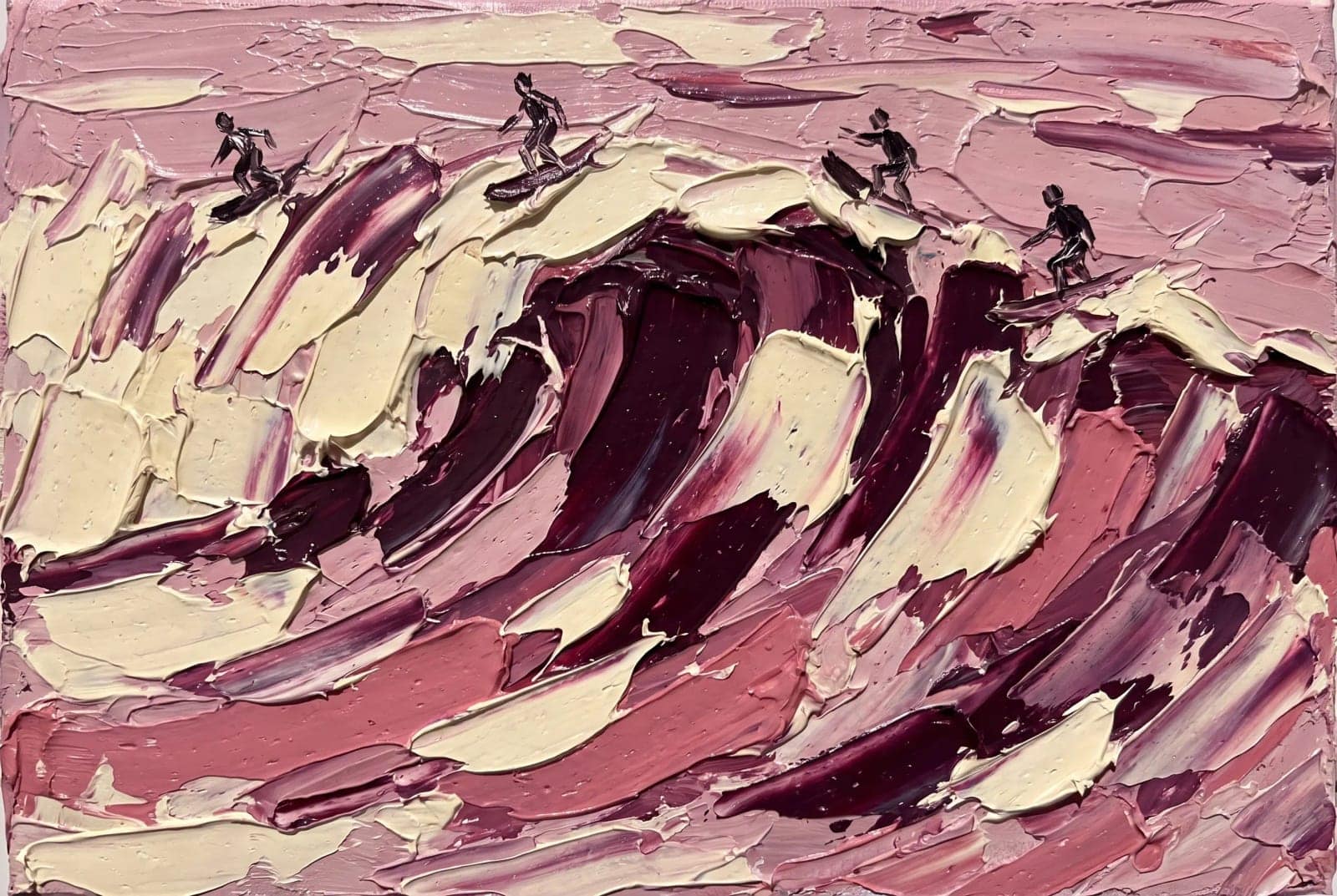 Palette Knife Seascape, Paint pushed on with a blade until the wave is made of ridges