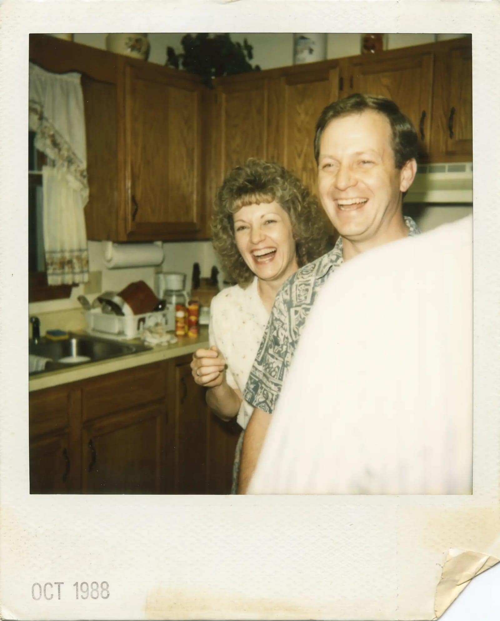 Polaroid Snapshot, Direct flash, milky shadows and a white border that has yellowed