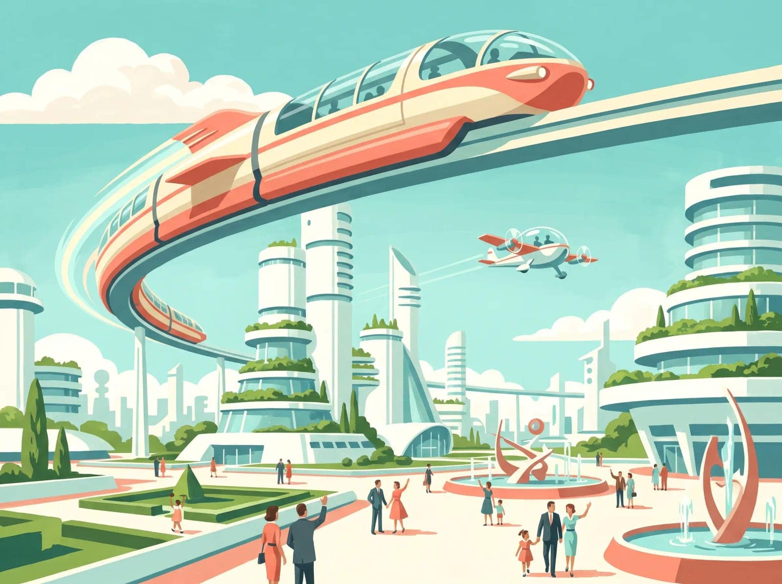Retro Futurism Transport, The future as painted before it happened, with families in it