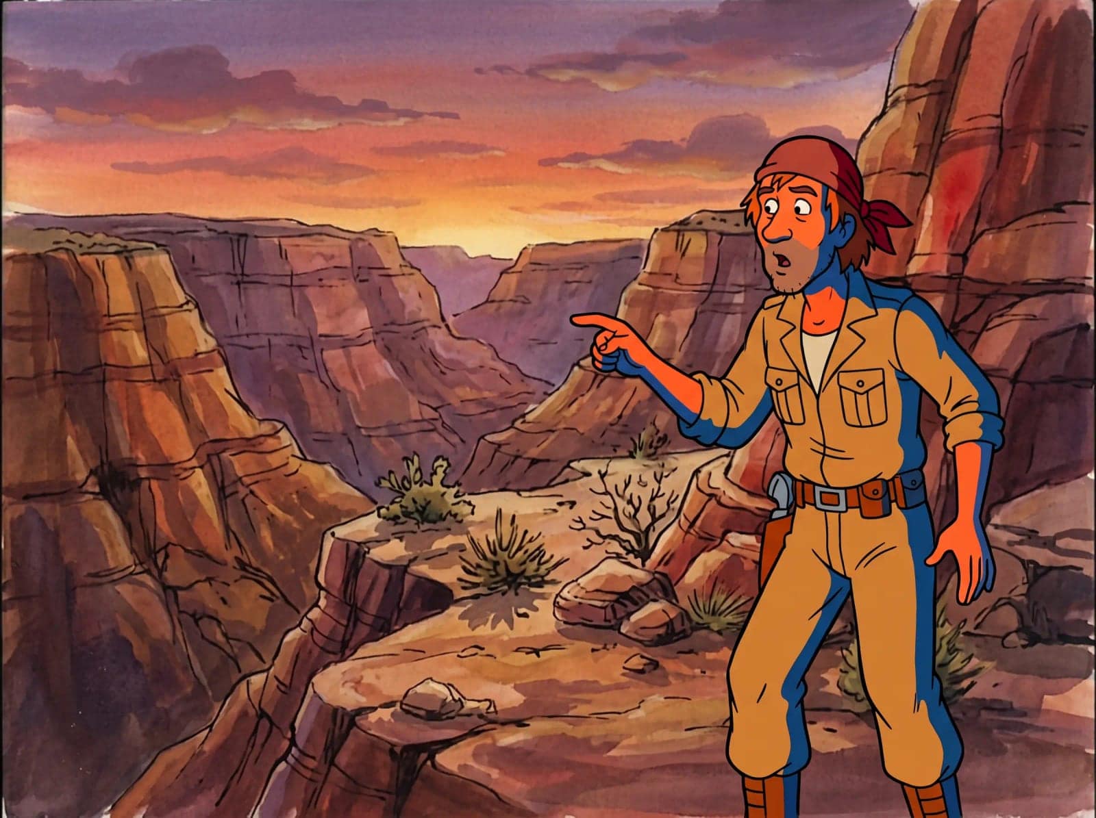 Saturday Morning Cartoon, Hand painted cels, bold outlines and backgrounds painted by someone better