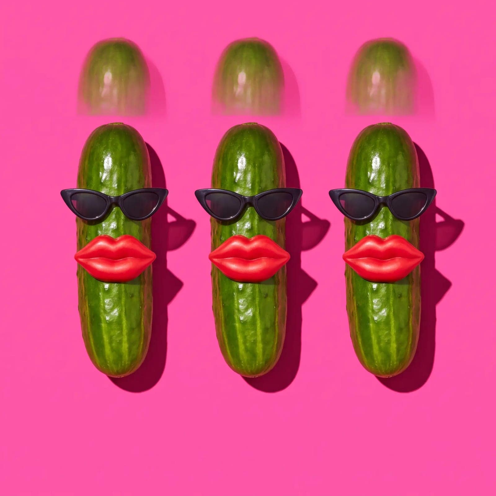 Surreal Food Still Life, Real food, absurd additions, one saturated backdrop and a hard shadow
