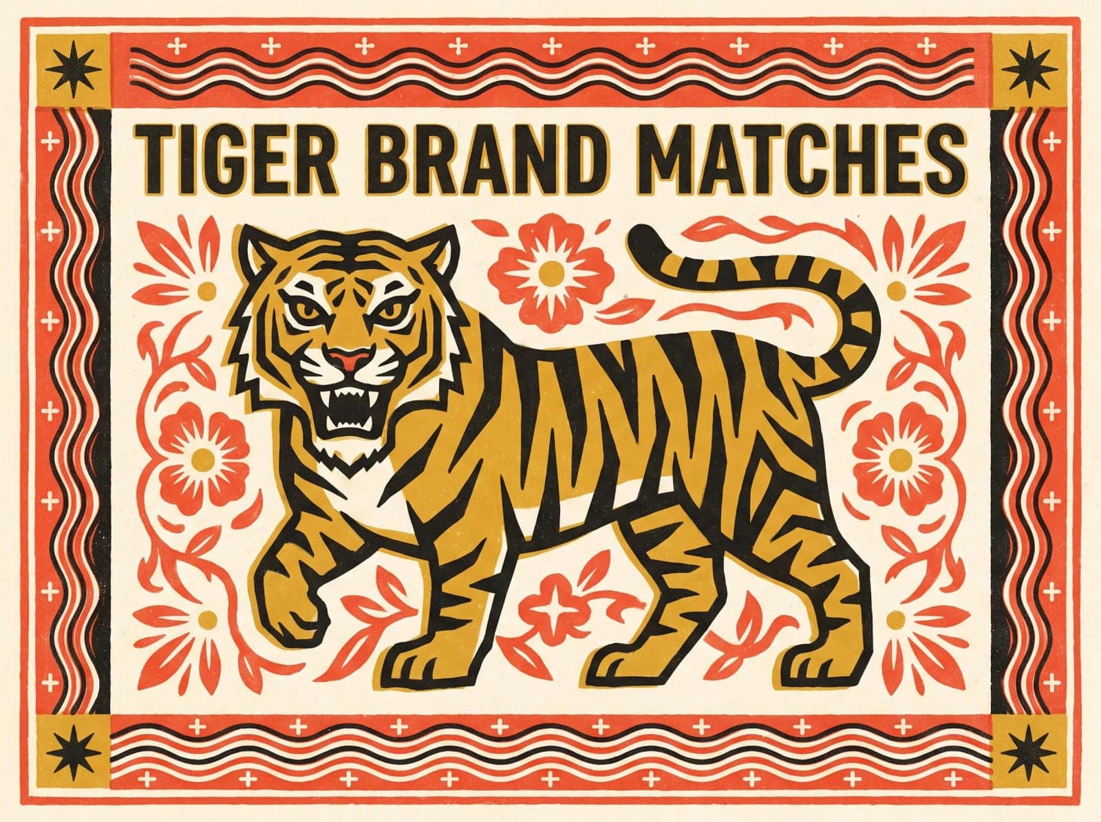 Vintage Matchbox Label, A tiny label with a bold animal, four flat inks and a border