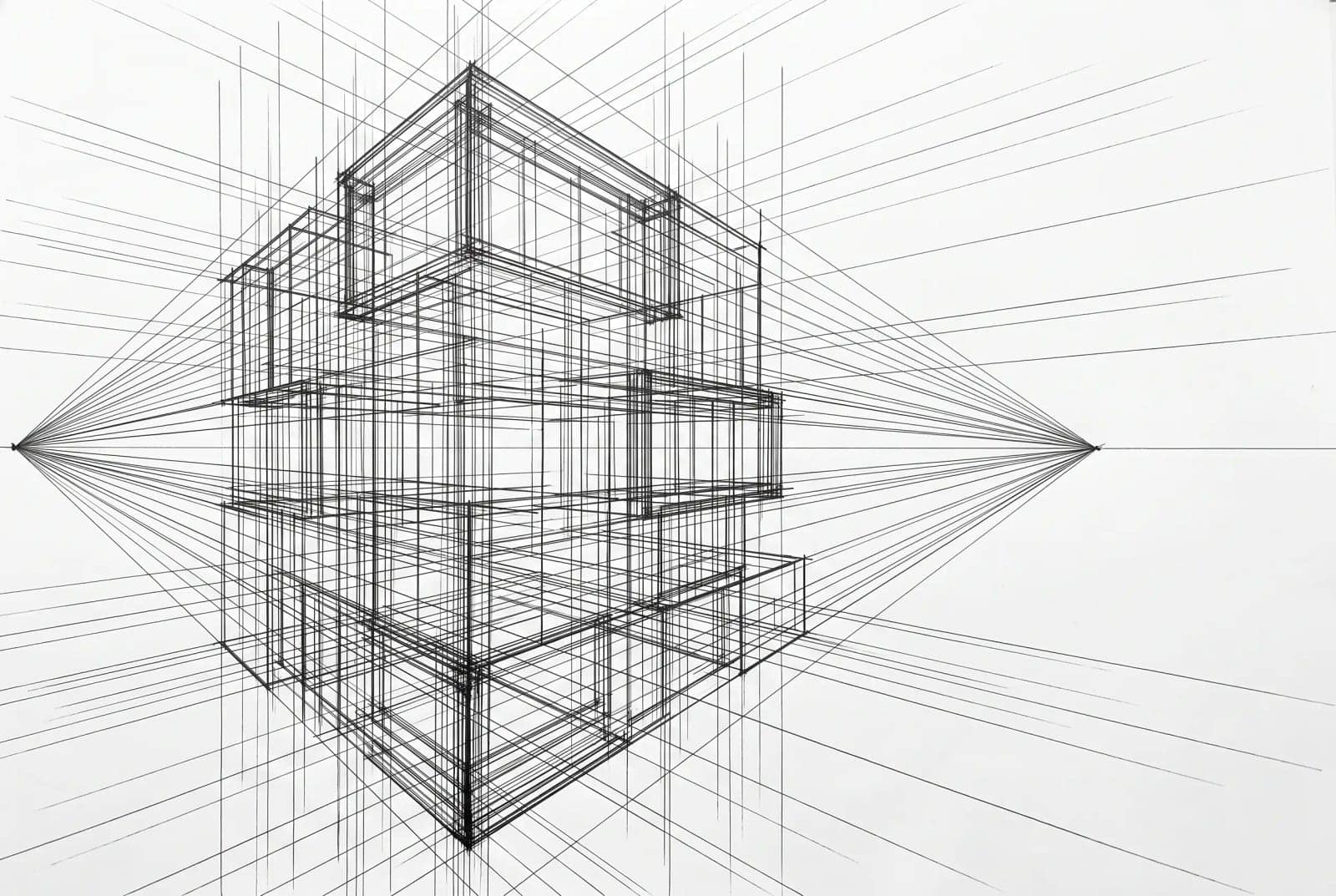 Wire Line Perspective, A structure drawn as thousands of fine ruled lines converging into space