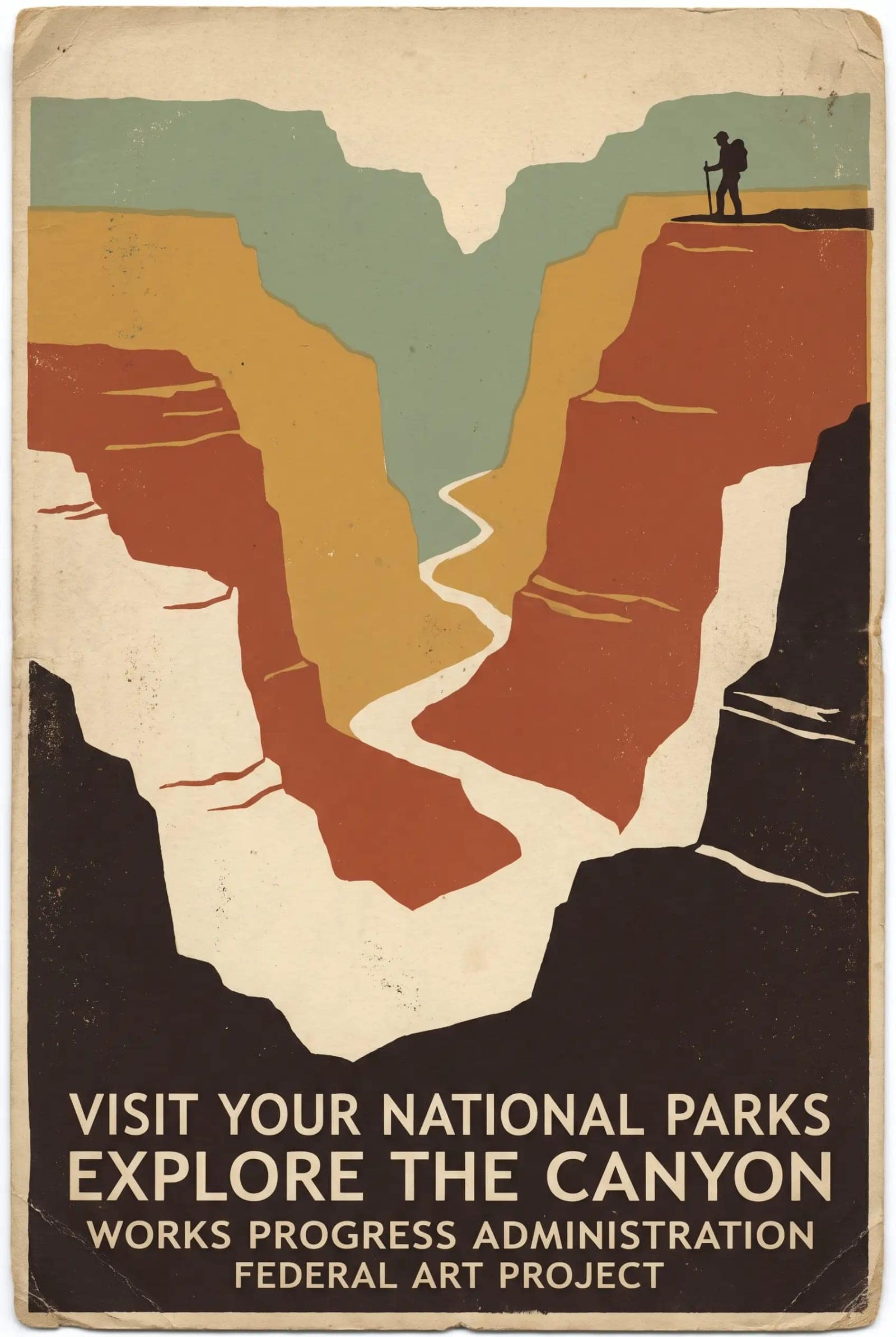 WPA National Park Poster, Five flat screen printed colours and a park reduced to its silhouette